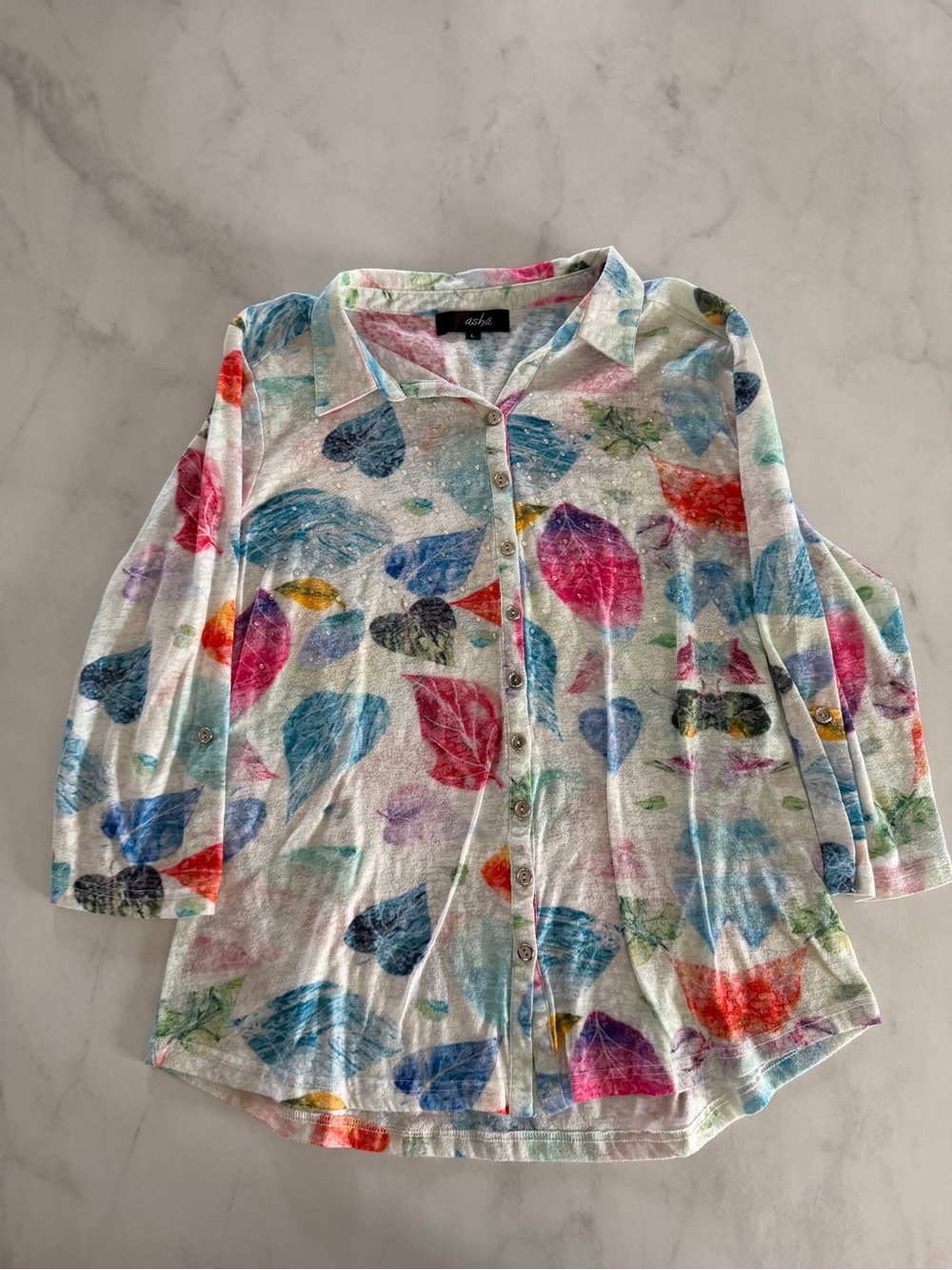 Pasha & Jo Multicolor Leaf Print Button-Down Shirt